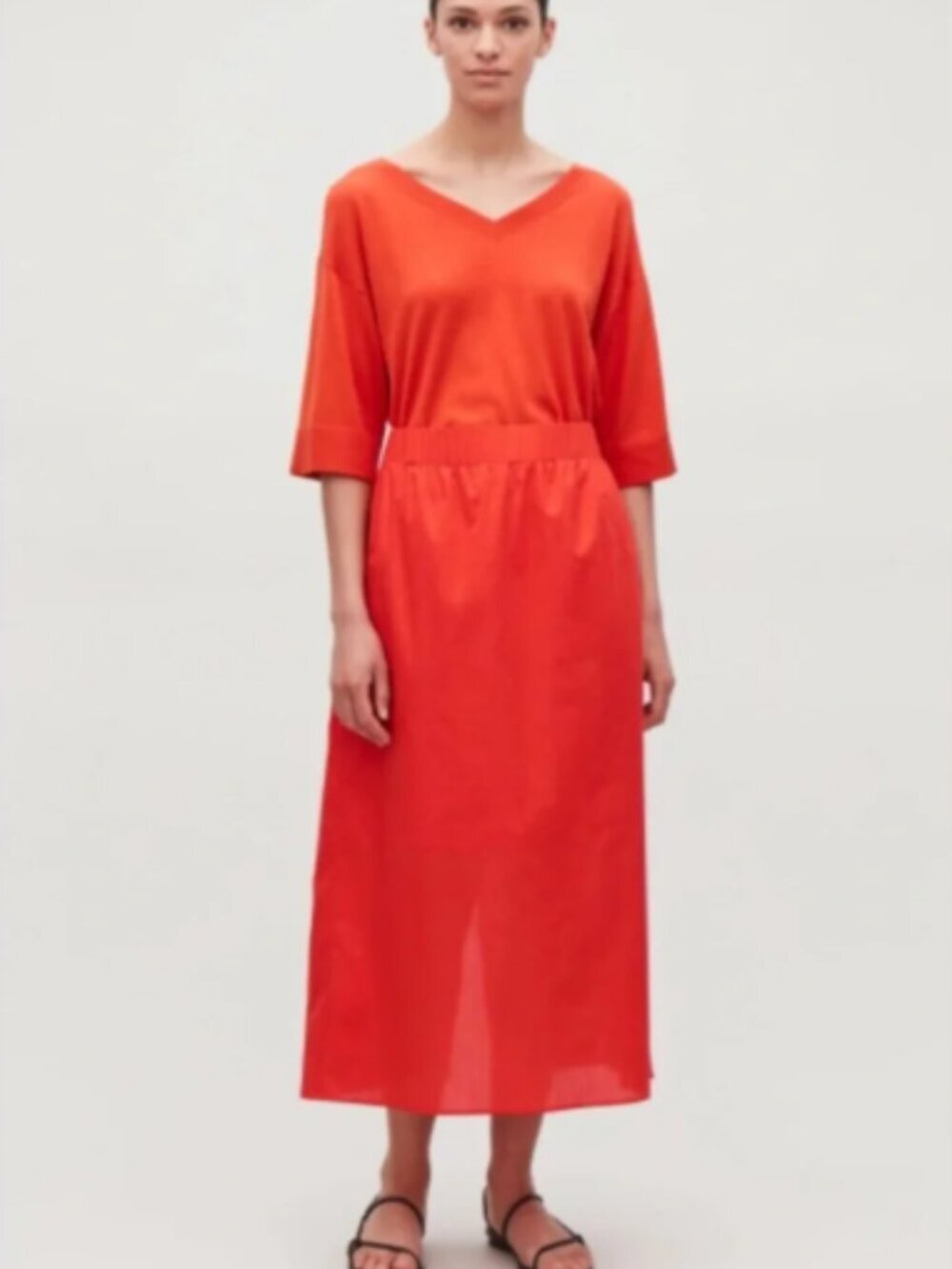 COS Size 12 Orange Elastic waist Lined Lightweight Maxi Skirt